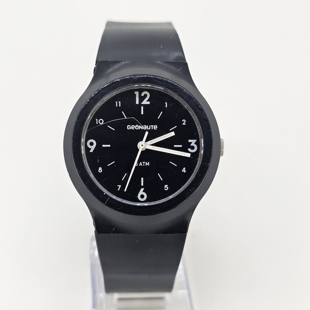 Geonaute Men's Watch 38MM Black Dial Black Plastic Bands New Battery